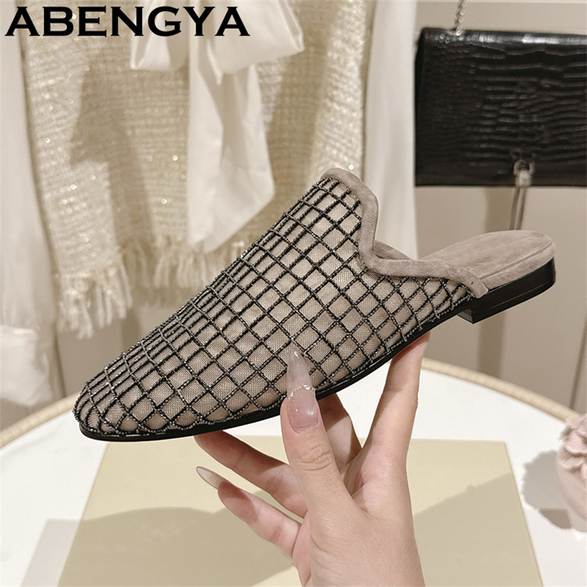 Ethnic Fashion Women - Glanzende kant mesh ronde teen platte